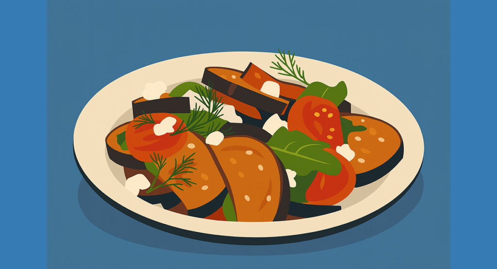 bulgarian salad with roasted eggplants